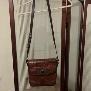 Dooney & Bourke Brown Crocodile-Embossed Messenger Bag